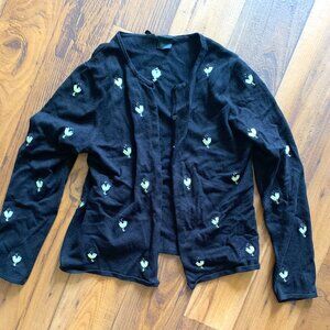 ETOILE Black Cardigan with Embroidered Champagne Glass Pattern - M